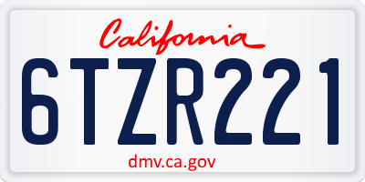 CA license plate 6TZR221