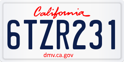 CA license plate 6TZR231