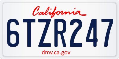 CA license plate 6TZR247