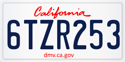 CA license plate 6TZR253
