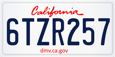 CA license plate 6TZR257