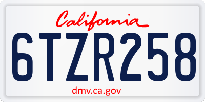 CA license plate 6TZR258