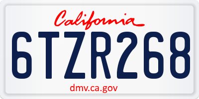 CA license plate 6TZR268