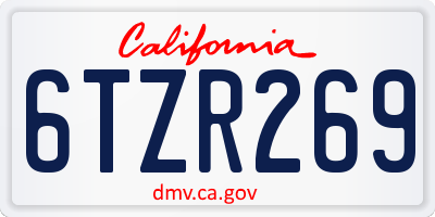 CA license plate 6TZR269