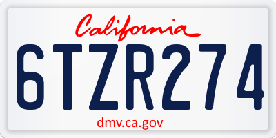 CA license plate 6TZR274