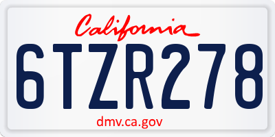 CA license plate 6TZR278
