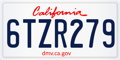 CA license plate 6TZR279