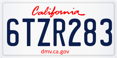 CA license plate 6TZR283