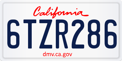 CA license plate 6TZR286