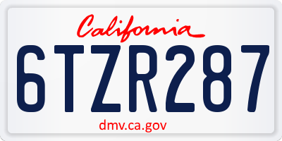 CA license plate 6TZR287