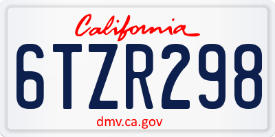 CA license plate 6TZR298