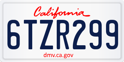 CA license plate 6TZR299