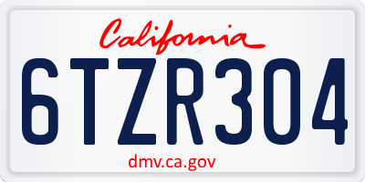 CA license plate 6TZR304