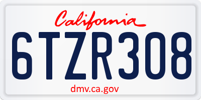 CA license plate 6TZR308