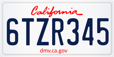 CA license plate 6TZR345