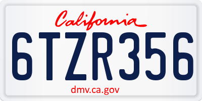 CA license plate 6TZR356