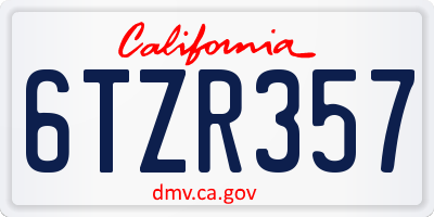 CA license plate 6TZR357