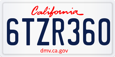 CA license plate 6TZR360