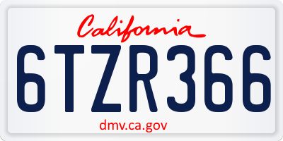 CA license plate 6TZR366