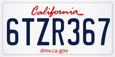 CA license plate 6TZR367