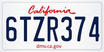 CA license plate 6TZR374