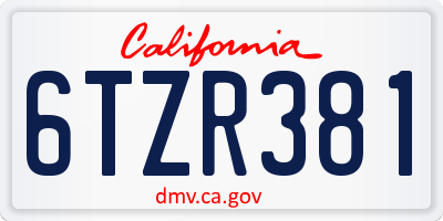 CA license plate 6TZR381