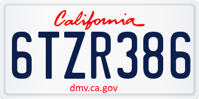 CA license plate 6TZR386