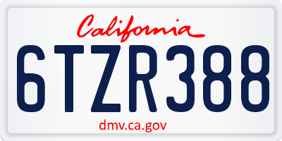 CA license plate 6TZR388