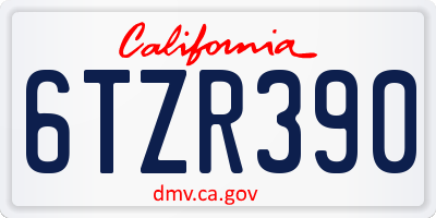 CA license plate 6TZR390