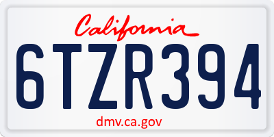 CA license plate 6TZR394