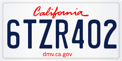 CA license plate 6TZR402