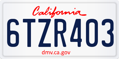 CA license plate 6TZR403