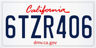 CA license plate 6TZR406