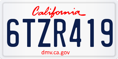 CA license plate 6TZR419