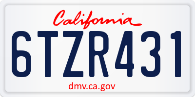 CA license plate 6TZR431