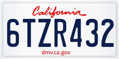 CA license plate 6TZR432