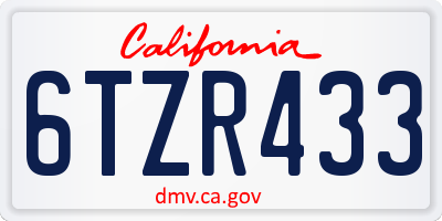CA license plate 6TZR433