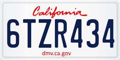 CA license plate 6TZR434