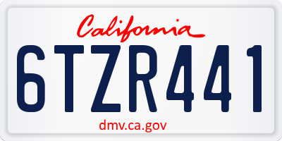 CA license plate 6TZR441