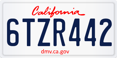 CA license plate 6TZR442