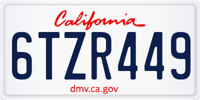 CA license plate 6TZR449
