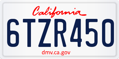 CA license plate 6TZR450