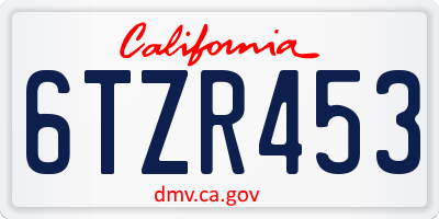 CA license plate 6TZR453