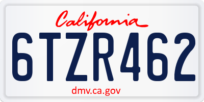 CA license plate 6TZR462