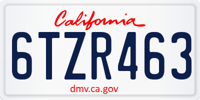 CA license plate 6TZR463