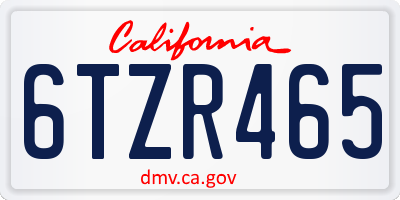 CA license plate 6TZR465