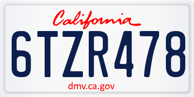 CA license plate 6TZR478