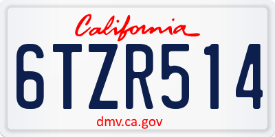 CA license plate 6TZR514