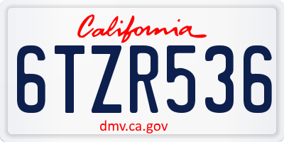 CA license plate 6TZR536