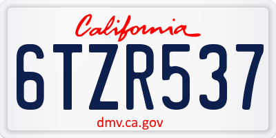 CA license plate 6TZR537